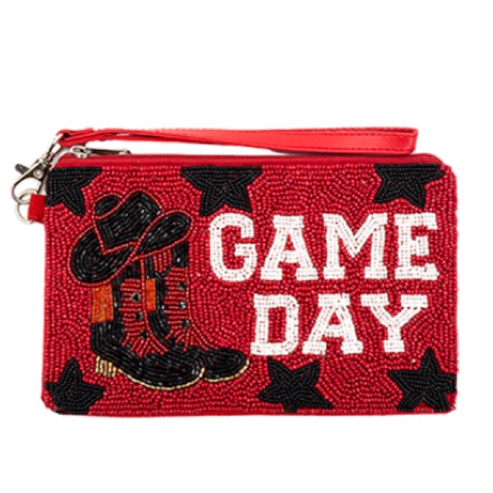 Game Day Red & Black Beaded Cowgirl Boots Coin Purse Wristlet